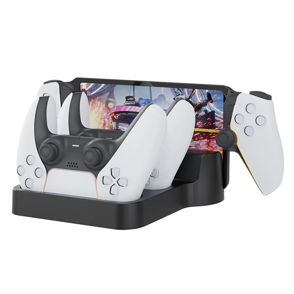 Soporte de Carga para PS Portal para PS5/PS5 Elite -Controller,Estación de Carga Base de Almacenamiento para Consola de Juegos y Mando Doble,Cargador portátil para Juegos (Negro)