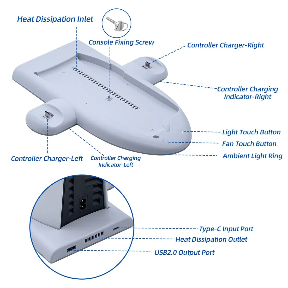 Mcbazel Stand para PS5 Slim, Base de Enfriamiento RGB de 3 Velocidades, Estación de Carga Dual para Controladores con Función de Memoria.(No para PS5/PS5 Pro)