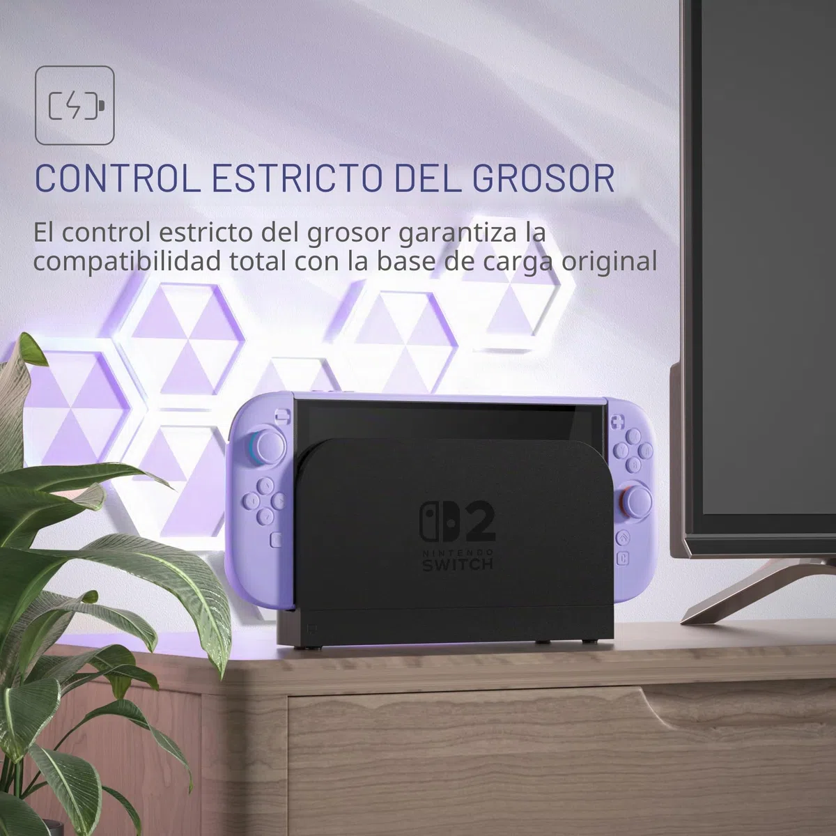 PlayVital Funda Protectora para Nintendo Switch 2 - Carcasa Rígida con Tapas para Joystick, Pegatina y Botones, Compatible con Dock, Antirayaduras y Antigolpes (Violeta Claro)