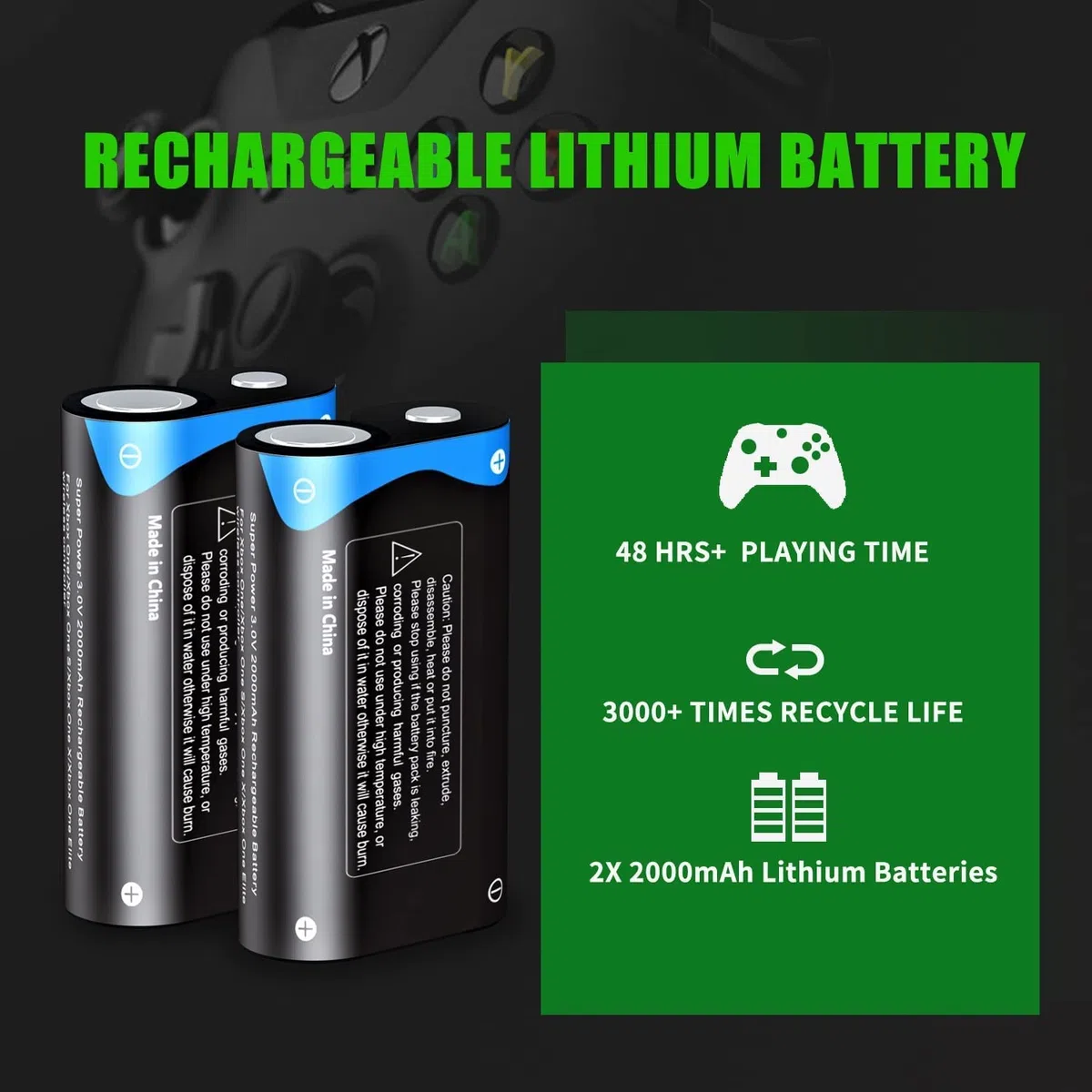 Paquete de baterías de litio para Xbox One Controller/Xbox Series X/S, Pallus recargable Xbox Controller batería con cargador rápido 2H para Xbox One/One X/One Elite/One S controladores