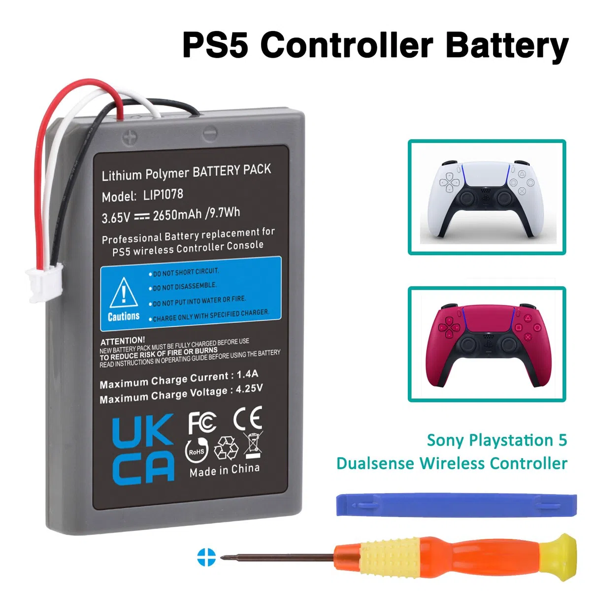 Pickle Power 2 x 2650mAh Batería Mando PS5, Batería LIP1078 para para Sony PlayStation 5 DualSense CFI-ZCT1W Controlador inalámbrico