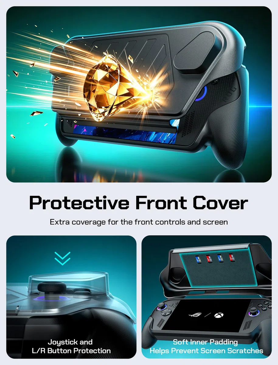 JSAUX ModCase para ROG Xbox Ally/Ally X, Funda Protectora con Soporte | Cubierta frontal extraíble, ranuras Micro SD, correa de sujeción y agarre antideslizante