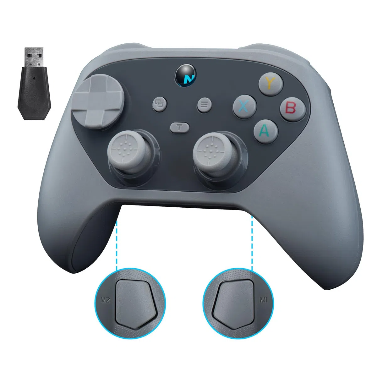 NITHO KARMA Mando Inalámbrico Compatible con Switch, Switch 2, PC, Android y iOS, Gamepad con Gatillos de Efecto Hall, Botones Traseros Programables, Giroscopio 6 Ejes, Vibración Dual y Turbo – Gris