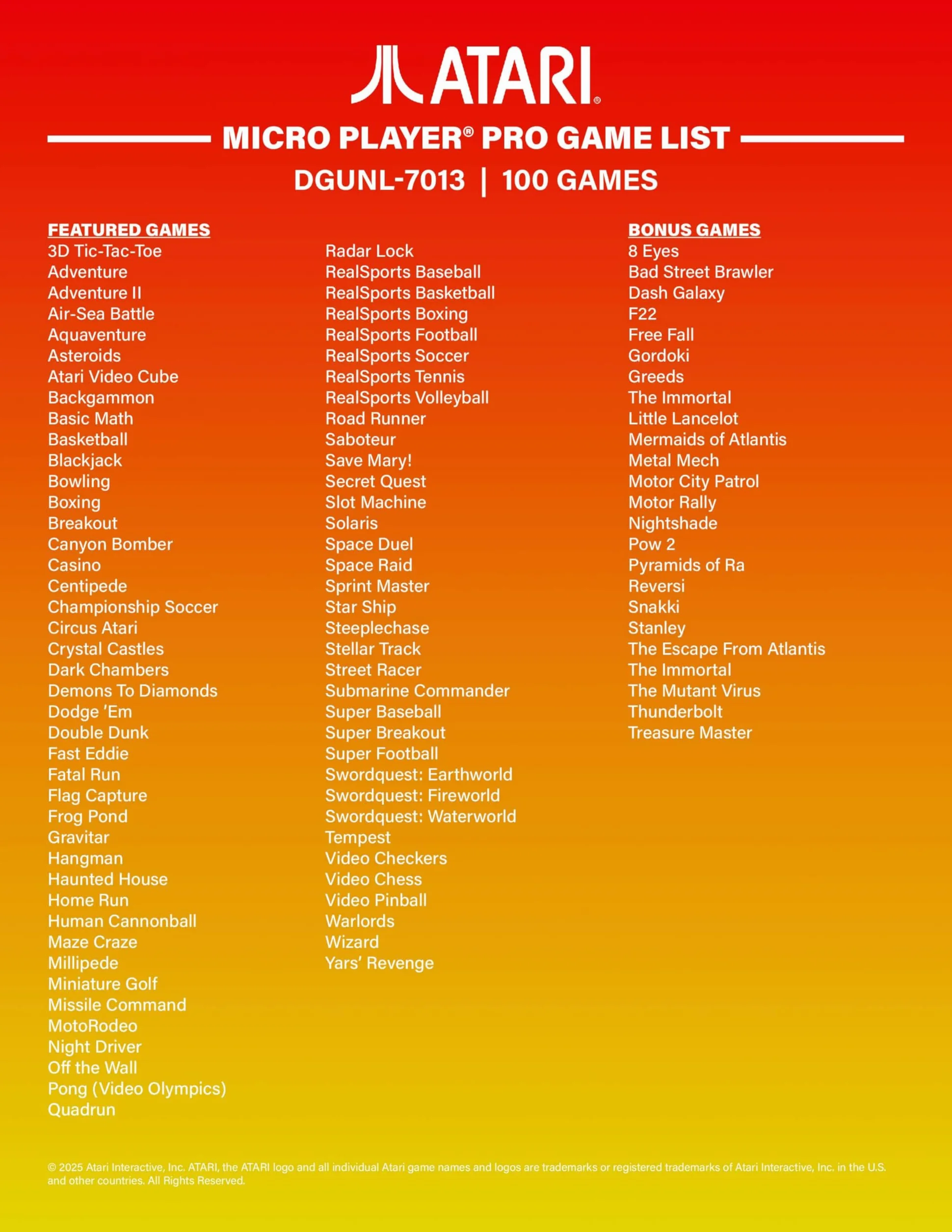 MY ARCADE DGUNL-7013 Atari Micro Jugador Pro Portátil Retro Arcade 100 Juegos