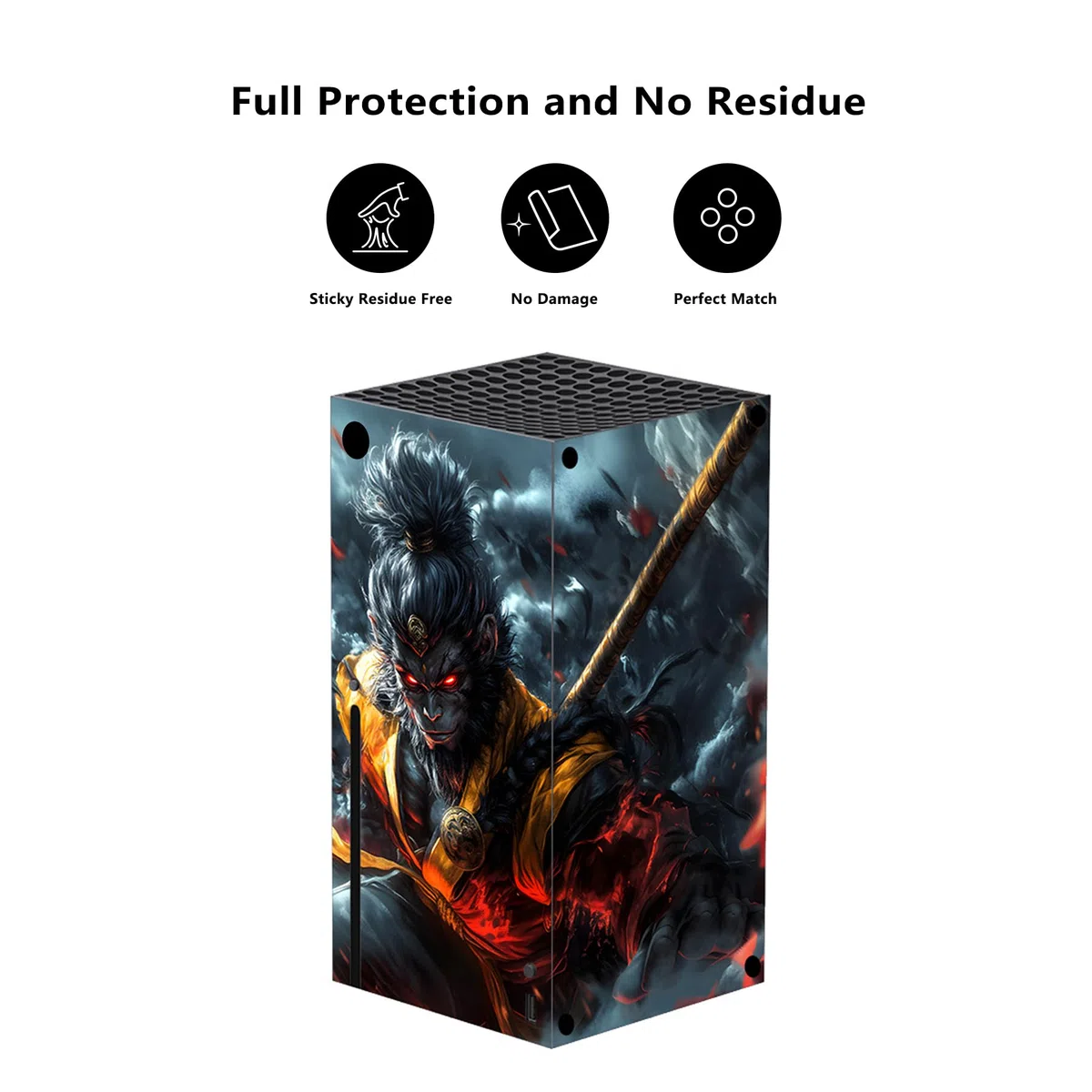 PlayVital Pegatina para Xbox Series X - Calcomanía Vinilo Skin Adhesivo para Consola y Mando, Diseño Duradero, Protección Antirayaduras, Fácil de Colocar y Quitar (Tormenta Wukong)