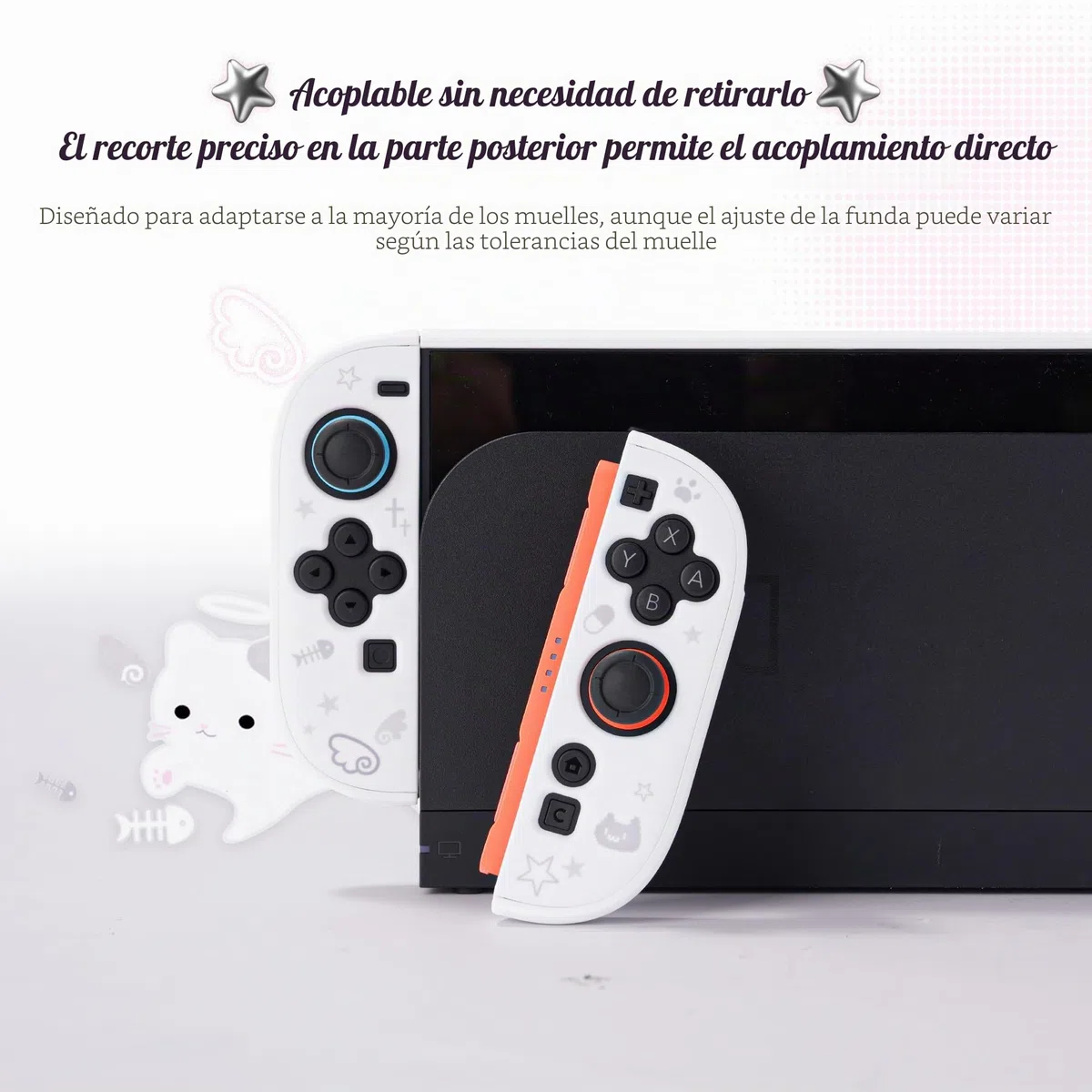 GeekShare Carcasa protectora compatible con Switch 2, funda acoplable de dibujos animados Kawaii compatible con Switch 2, diseño antiarañazos y de absorción de golpes, diseño de Star Kitty