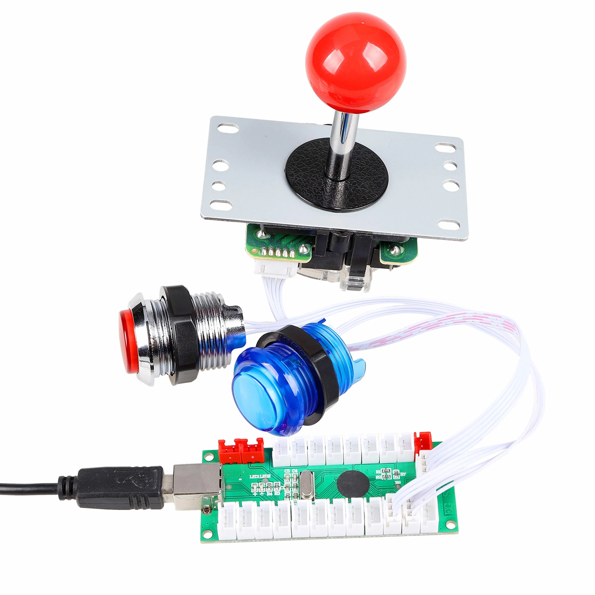 EG STARTS 4 Player Classic DIY Arcade Joystick Kit Parts USB Encoder para PC Juegos de controles 4/8 Way Stick 5V led Botones iluminados para videojuegos Consolas Mame Raspberry Pi y 4 colores