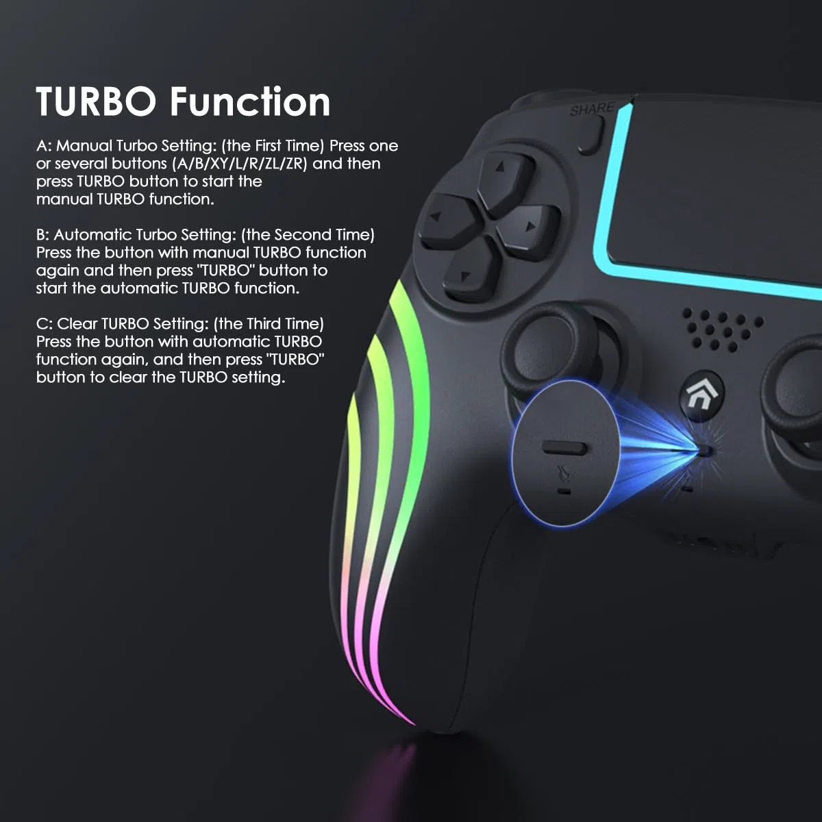 Mando Inalámbrico para PS5, Controlador para PS5, con Vibración y Seis Ejes, Panel Táctil, Turbo, Ponente, Clavija de Audio, para PS5/Pro/Slim/Consola/PC