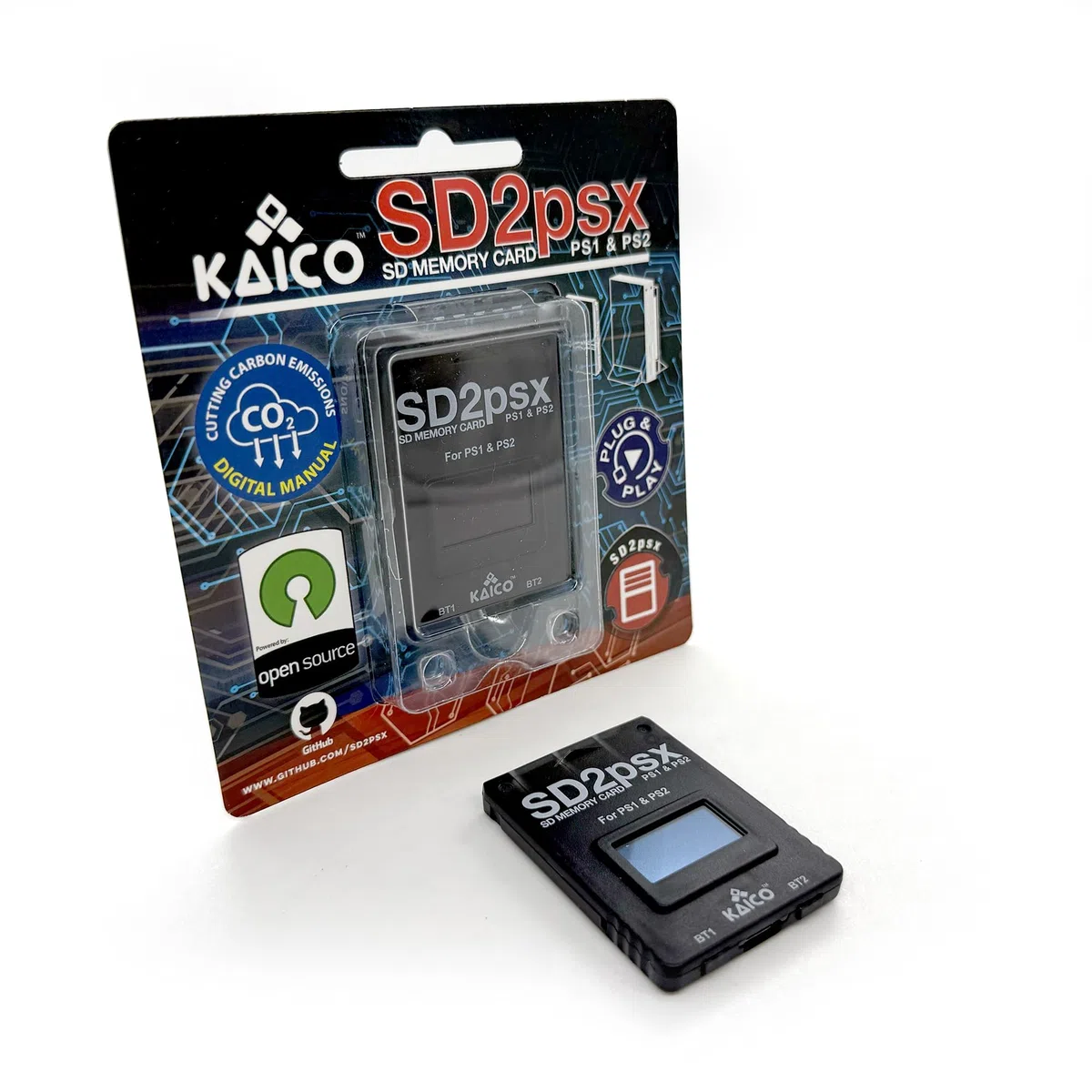 Kaico Tarjeta de memoria PSX Gen 2 compatible con PlayStation 1 y 2, firmware actualizable, almacenamiento ilimitado, incluye MicroSD 8 GB, tarjeta de juego de alta velocidad