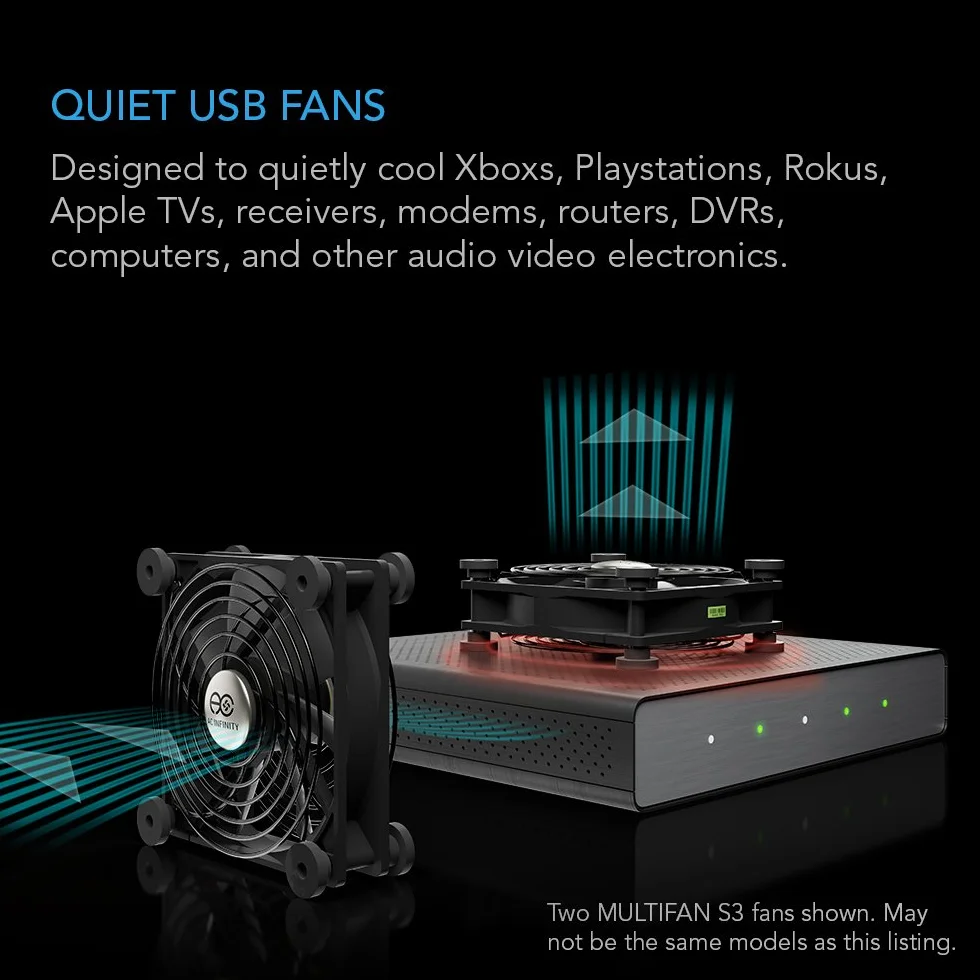 AC Infinity MULTIFAN S4, ventilador USB silencioso de 140mm con certificación UL para refrigeración de gabinetes de ordenador, receptores, DVR, PlayStation y Xbox