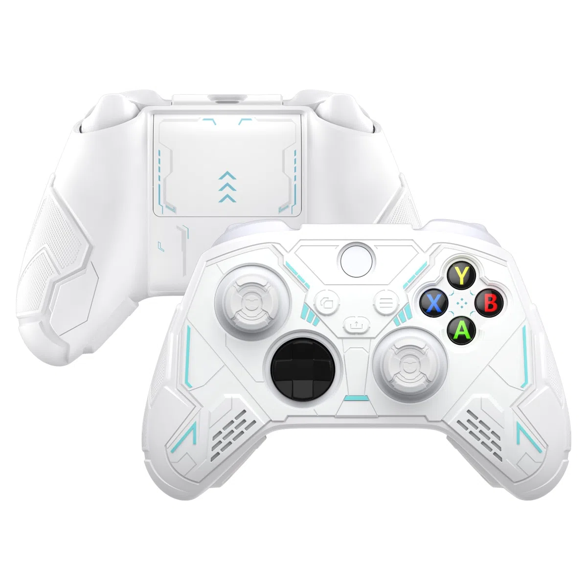 PlayVital Funda de Silicona para Xbox Series X/S Mando, Carcasa Protectora Antideslizante con Thumb Grips y Sticker para Xbox Core Mando - Stellar Mecha (Blanco & Gris Escarcha)