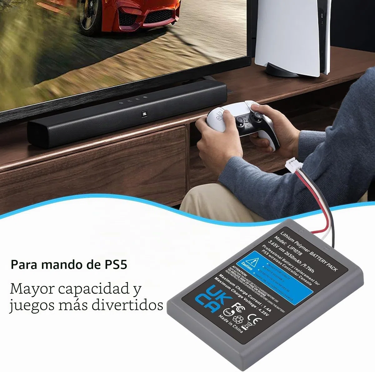 Pickle Power 2 x 2650mAh Batería Mando PS5, Batería LIP1078 para para Sony PlayStation 5 DualSense CFI-ZCT1W Controlador inalámbrico