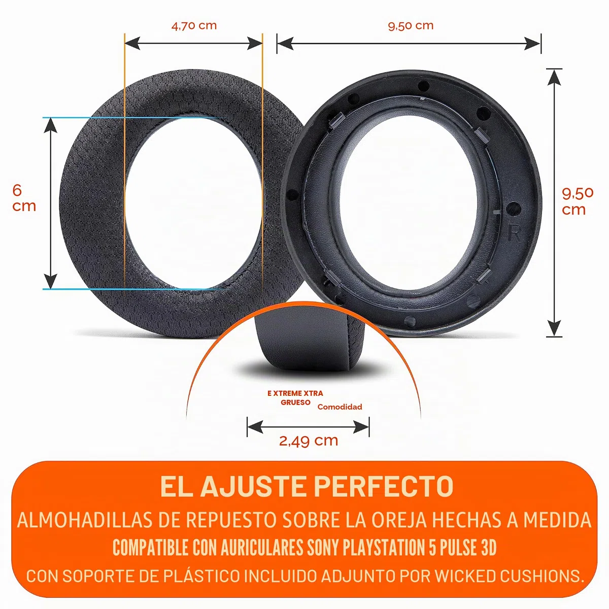 WC Freeze Pulse 3D - Almohadillas de Gel refrescante compatibles con Sony PS5 Pulse 3D, Fabricadas por Wicked Cushions | Cojín más Grueso y Apertura más Amplia | Black
