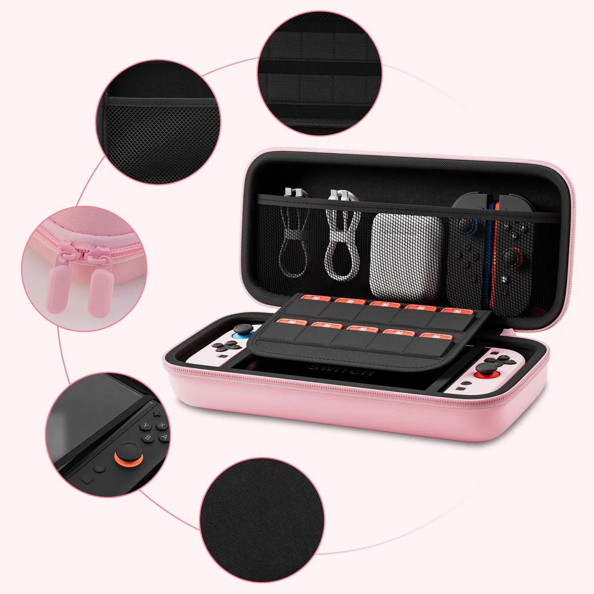 FANPL Paquete de funda rosa para Nintendo Switch 2 (2025) accesorios, funda rígida portátil con piel protectora, protector de pantalla, 2 agarres para el pulgar