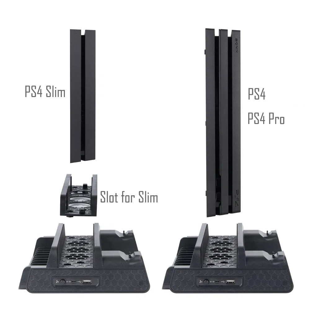 ElecGear Playstation 4 Refrigeración Soporte Vertical con Ventiladores, Estación de Carga de Mandos Charger Cargador con 12x Juego Stand para DualShock 4 Controller y PS4, PS4 Slim, PS4 Pro