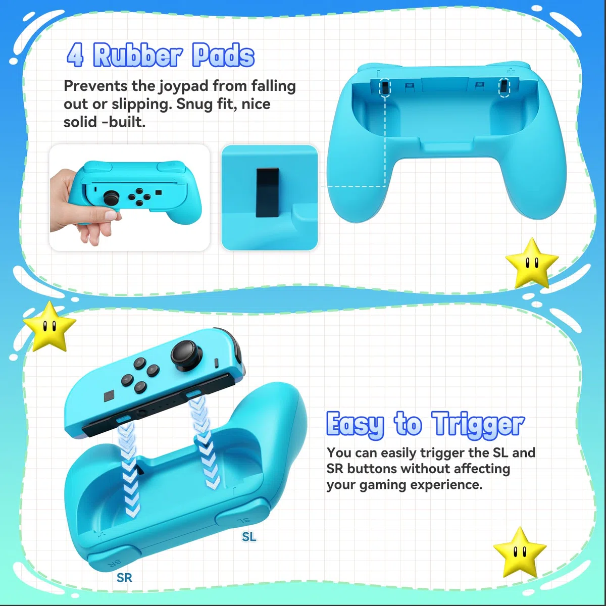 FASTSNAIL Juego de 4 empuñaduras compatibles con Nintendo Switch para Joy Con, controlador de agarre resistente al desgaste para Joy con y modelo OLED con agarre de 12 pulgares