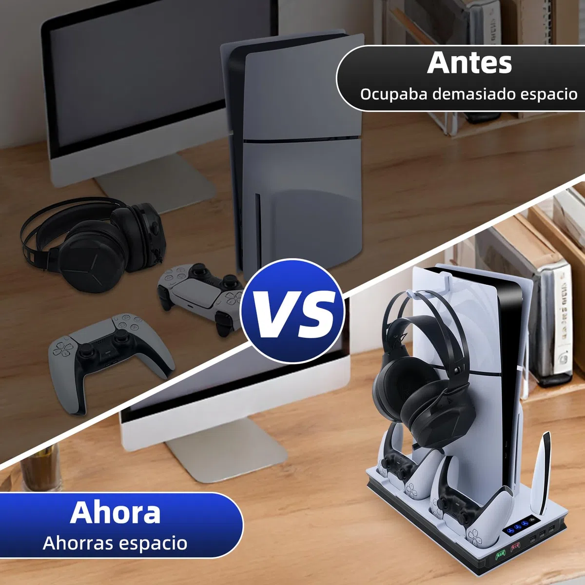 Wigearss PS5/PS5 Slim/PS5 Pro Soporte Vertical Ventiladores de Refrigeración y Estación de Carga de Dual Dontrolador, Soporte Multifuncional con Iluminación LED para Consola PS5/PS5 Slim/PS5 Pro