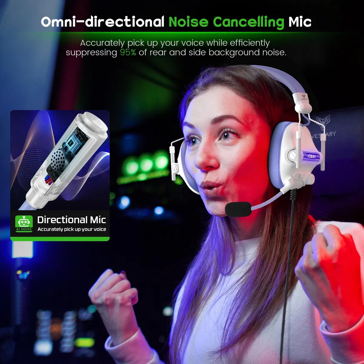 WESEARY Cascos Gaming, Auriculares Gaming Estéreo con Micrófono para PS4/PS5/PC/Xbox One/Switch, Cascos con Cable y Conector de 3.5mm, Luz RGB Genial para Cancelación de Ruido