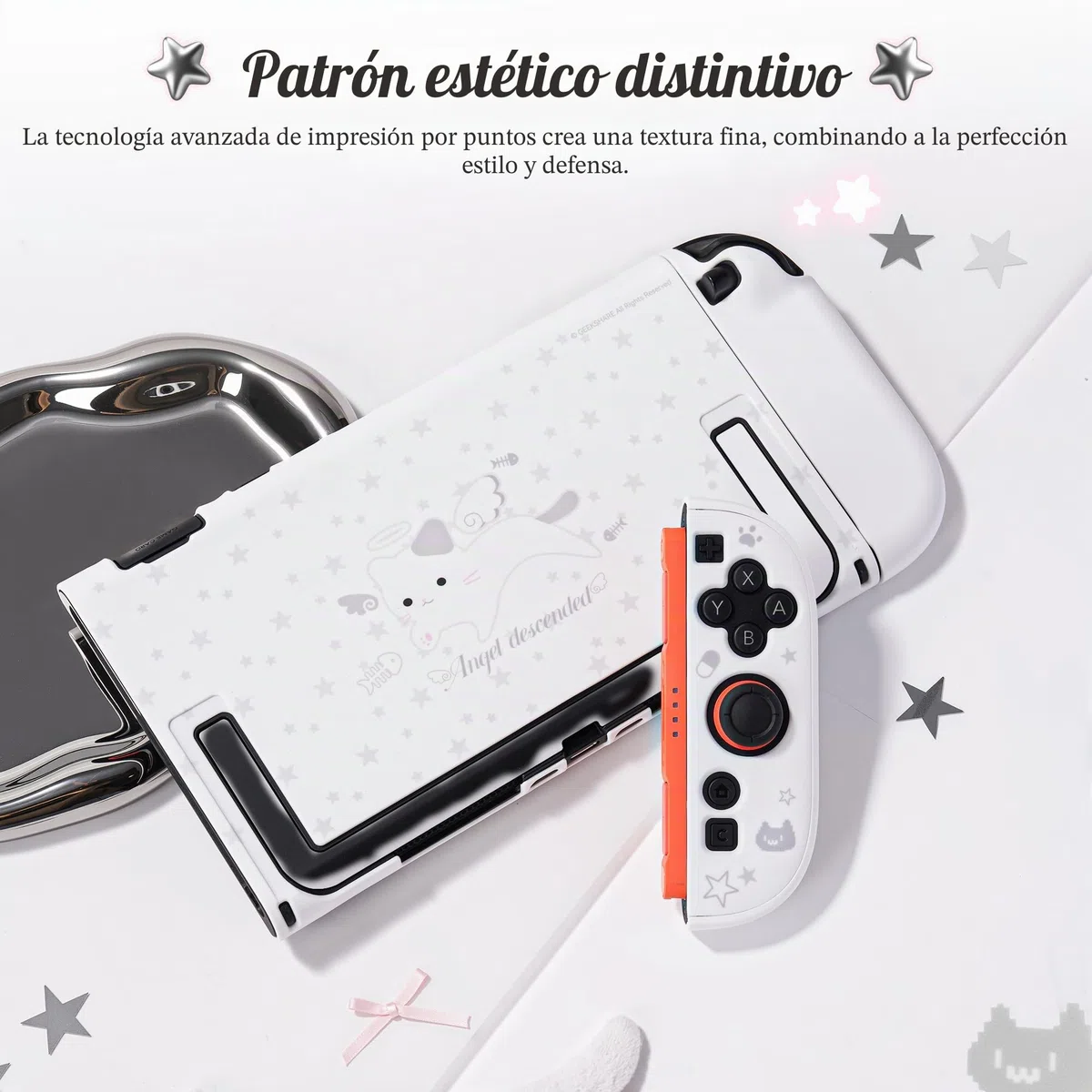 GeekShare Carcasa protectora compatible con Switch 2, funda acoplable de dibujos animados Kawaii compatible con Switch 2, diseño antiarañazos y de absorción de golpes, diseño de Star Kitty