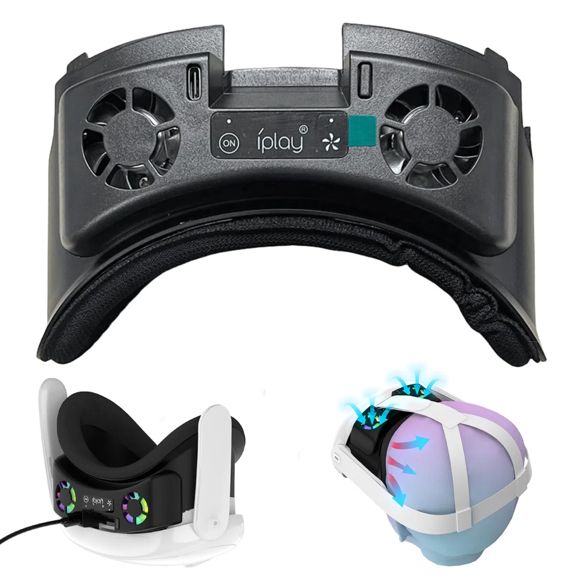 Ventilador de refrigeración para auriculares Meta Quest 3 VR, ventilador de refrigeración RGB recargable con luz RGB con almohadilla nasal antifugas, ventilación de circulación de aire para