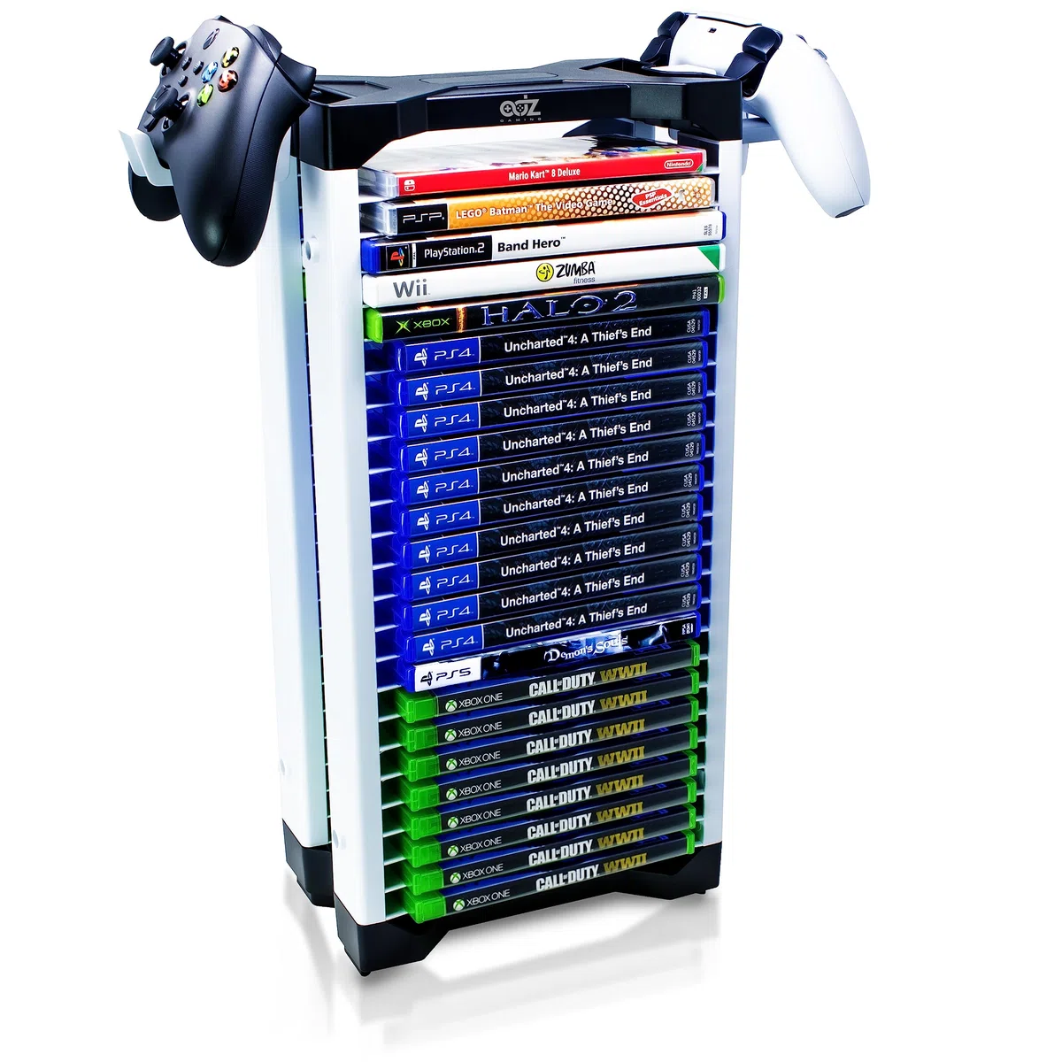 ADZ Soporte para juegos,Almacena 23 discos de juego o Blu Ray, Xbox Series X, Switch Games y discos Blu-Ray. Incluye 2 soportes para auriculares o controladores
