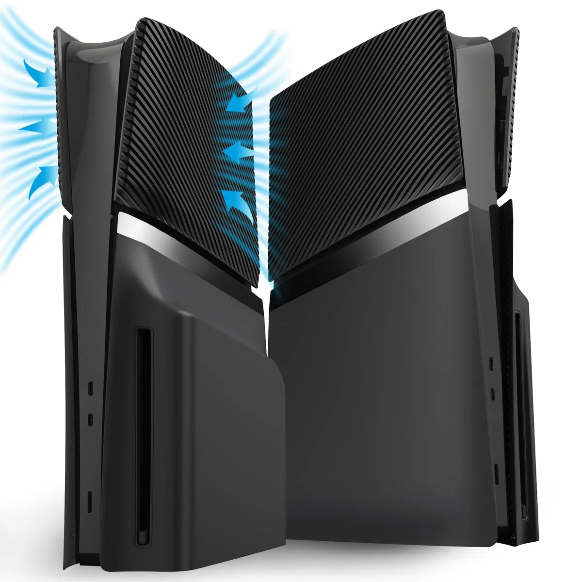 eXtremeRate eXcover Carcasa Superior e Inferior de Repuesto Compatible con ps5 Slim con Lector de Discos, Paneles Laterales y Tapa Trasera con Ventilación Placa para ps5 Slim Consola - Negro