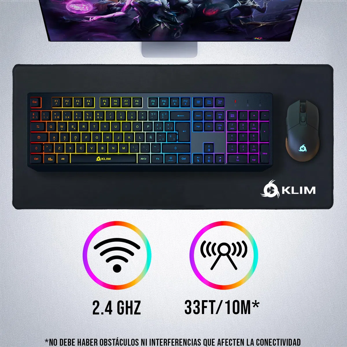 KLIM Chroma Wireless - Teclado inalámbrico Gaming - Nuevo - Teclado Gaming Ligero, Duradero, resiste al Agua, ergonómico, silencioso - Teclado Gamer PC PS4 PS5 Xbox One Mac - Negro