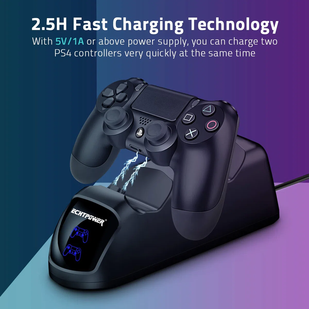 Cargador Mando PS4, Estación de Carga USB, Protección Inteligente con LED Indicador para Sony Playstation 4/ PS4 / PS4 Pro / PS4 Slim12