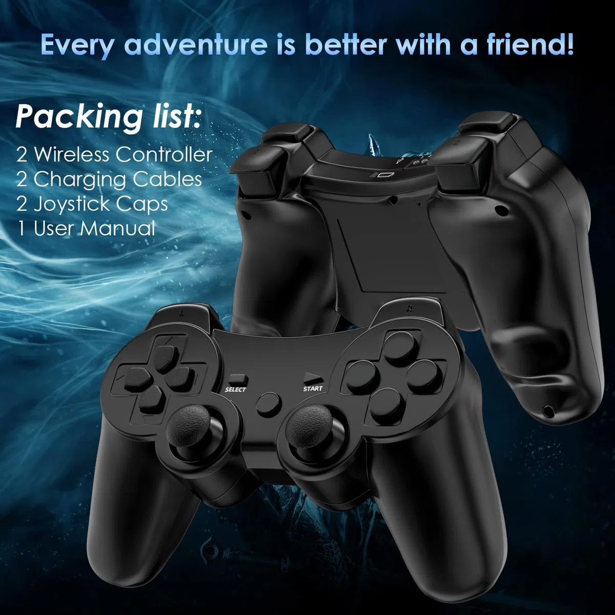 CHENGDAO Mando para PS3 2 Pack Mando Inalámbrico para PS3 Wireless Controlador con Doble Vibración, Gyro Axis, Mando para PS3 Gamepad Joystick con 2 cables de carga