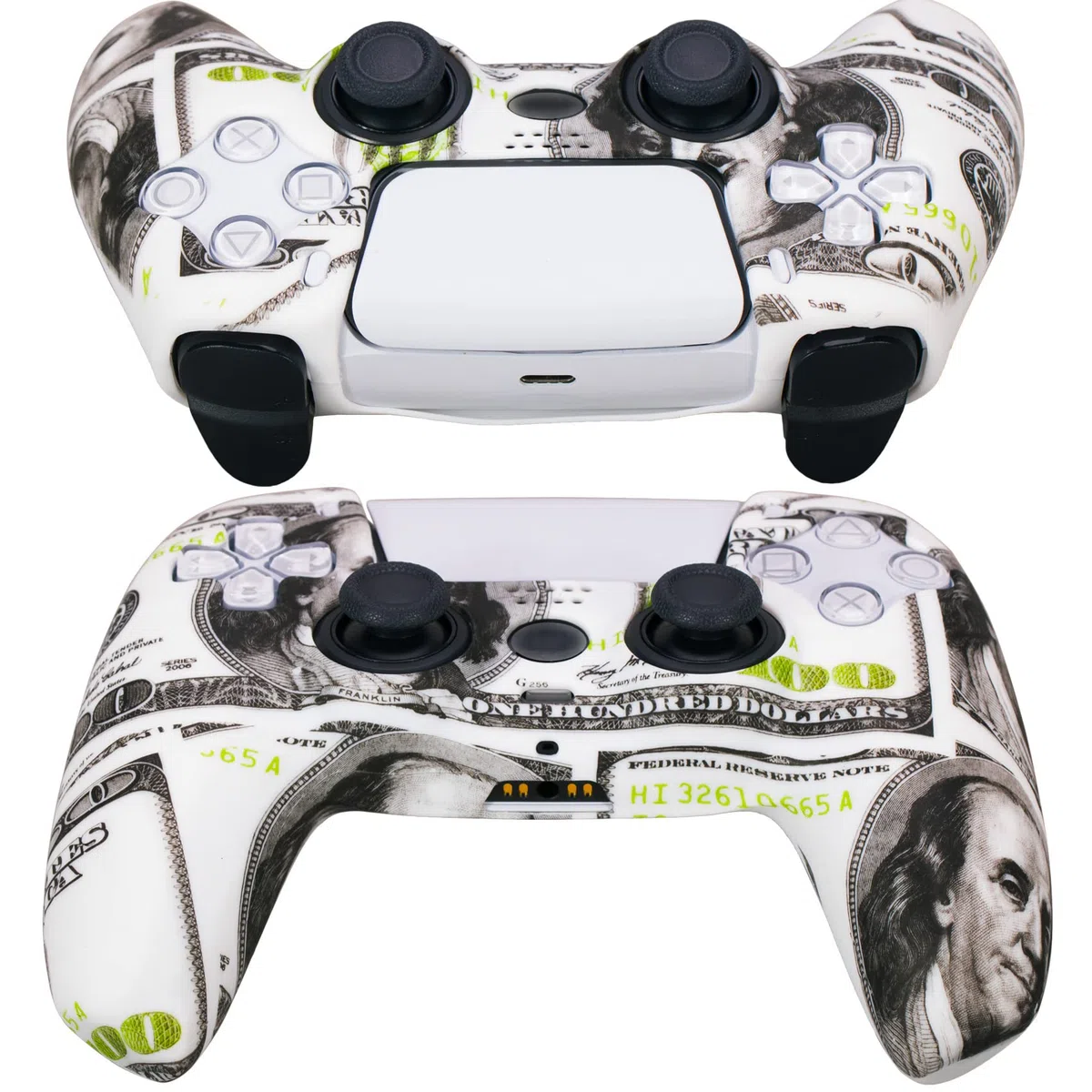 YoRHa Silicona Espesar Impresión Funda Piel Carcasas Cubierta Compatible de PS5 Mando x 1 (Dólares estadounidenses) con Agarres para el Pulgar x 10