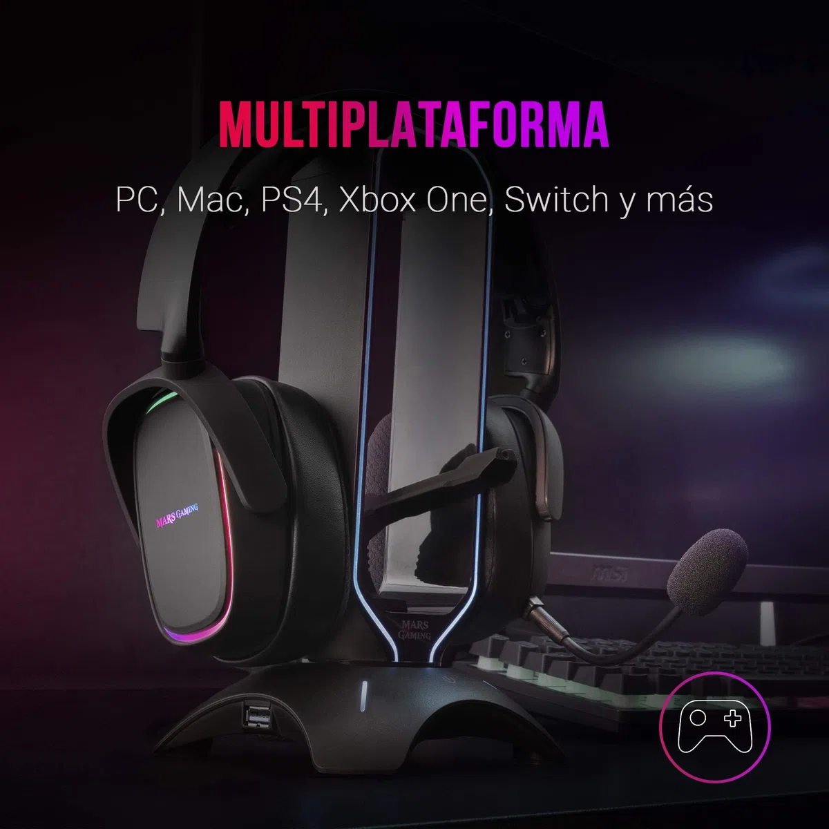 Mars Gaming MHAX Negro, Auriculares Gaming RGB, Micrófono Extraíble, HiFi, Compatibilidad Multiplataforma